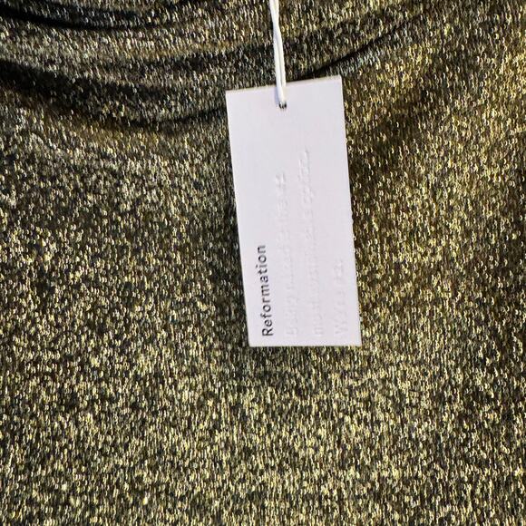 New Reformation Jamen Knit Dress Gold Off The Shoulder Two Way Sleeve Sz M - Picture 10 of 13